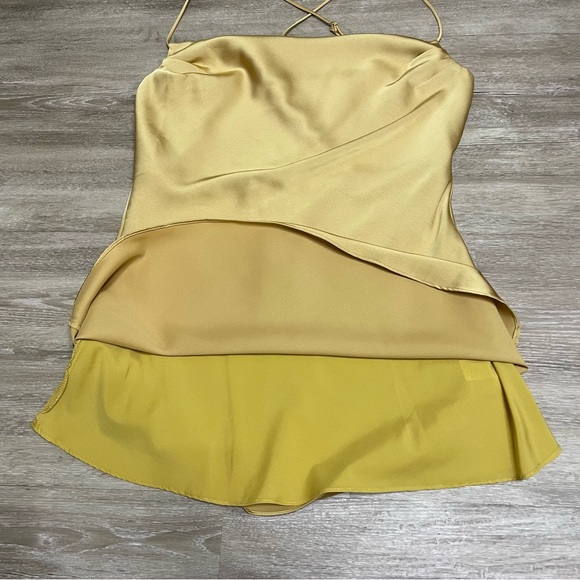 NWT sage The Label Dusty Gold Satin Mini Slip Dress Spaghetti Straps Lined Sz S - Picture 4 of 12